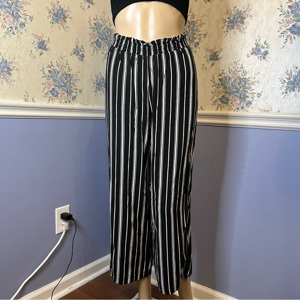 Society + Stitch Black & White Striped Wide Leg Elastic Waist Pants, Size S